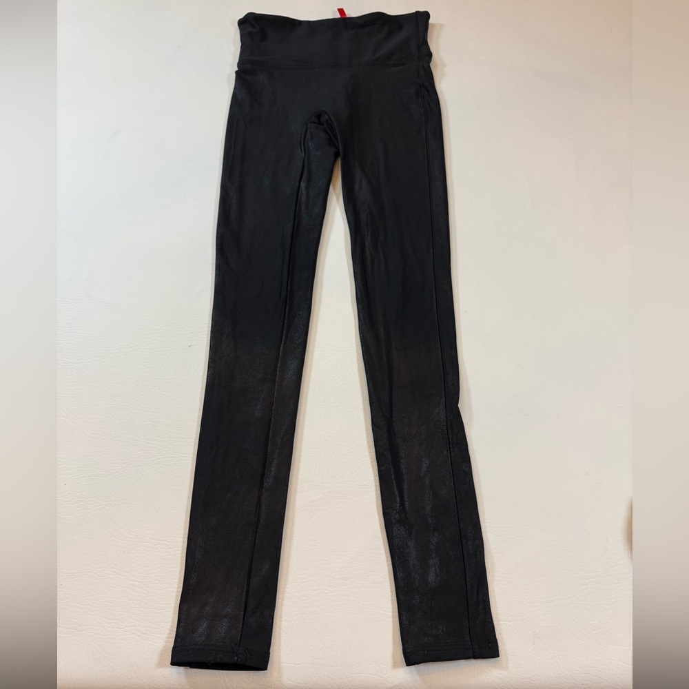 Spanx women’s leather look black leggings small mid waist bikercore (bin FF)